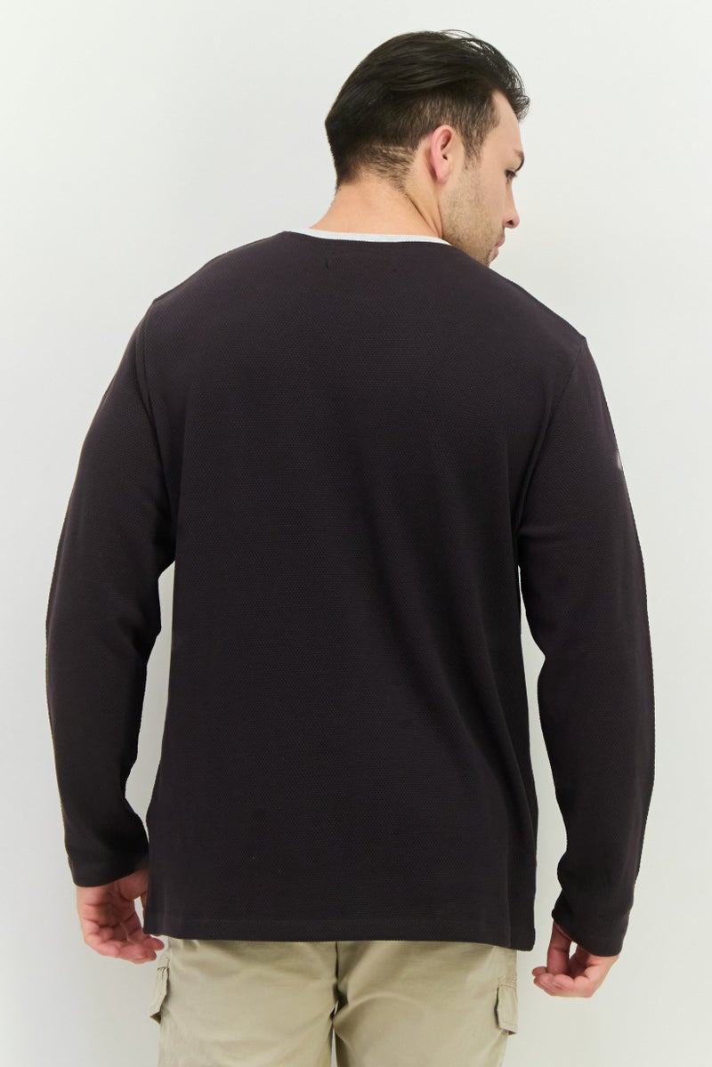 French Connection Men Crew Neck Long Sleeve Textured T-Shirt, Charcoal Grey - Image 3