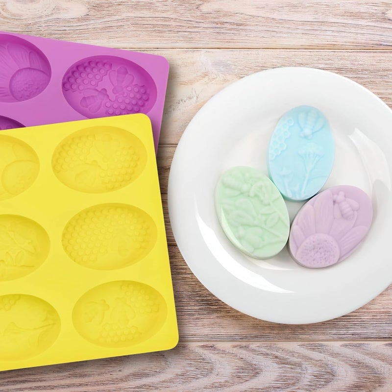 Silicone Soap Molds for Crafts, 4-Piece Set, Oval Honeybee, 6-Cavity Molds for Chocolate, Bath Bombs, Pink - Image 5