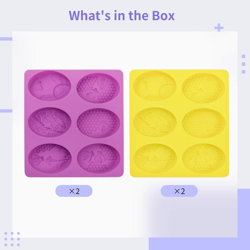 Silicone Soap Molds for Crafts, 4-Piece Set, Oval Honeybee, 6-Cavity Molds for Chocolate, Bath Bombs, Pink - Image 4