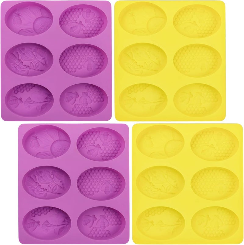 Silicone Soap Molds for Crafts, 4-Piece Set, Oval Honeybee, 6-Cavity Molds for Chocolate, Bath Bombs, Pink - Image 1