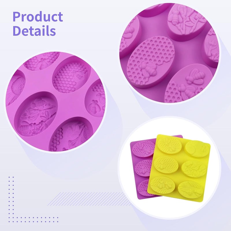Silicone Soap Molds for Crafts, 4-Piece Set, Oval Honeybee, 6-Cavity Molds for Chocolate, Bath Bombs, Pink - Image 3