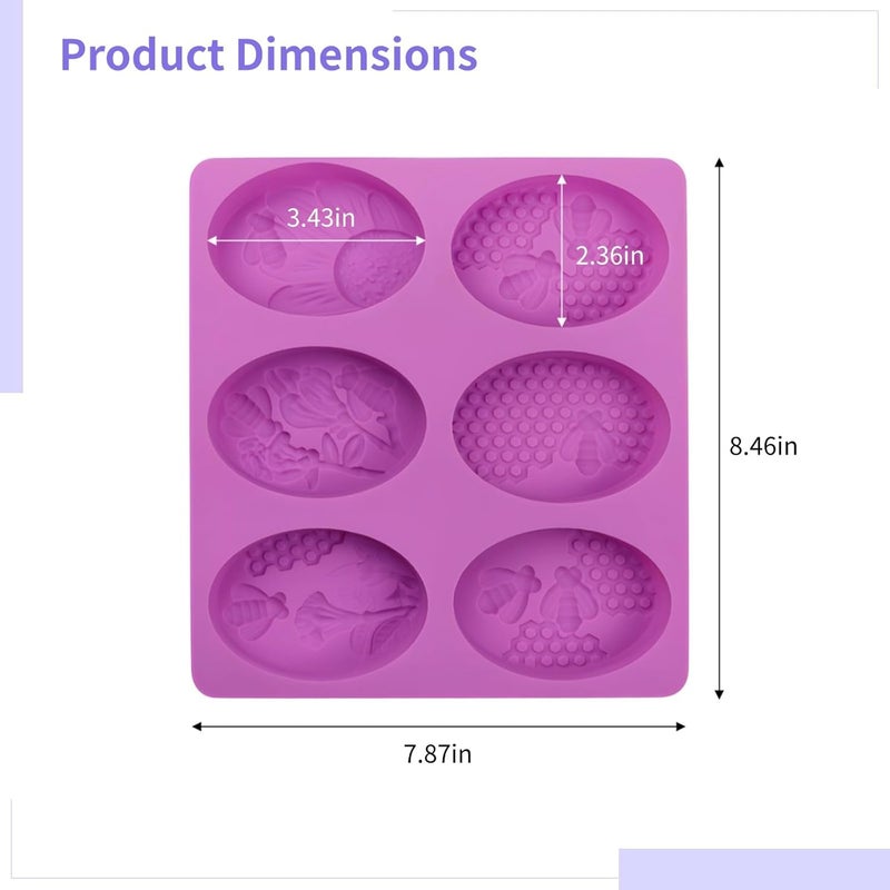 Silicone Soap Molds for Crafts, 4-Piece Set, Oval Honeybee, 6-Cavity Molds for Chocolate, Bath Bombs, Pink - Image 2