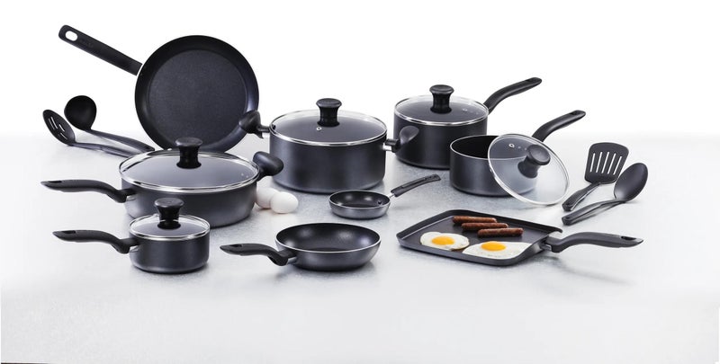 T-fal Initiatives, 18 Piece Non-Stick Cookware Set, Black, B208SI84 - Image 3