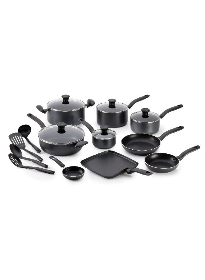 T-fal Initiatives, 18 Piece Non-Stick Cookware Set, Black, B208SI84 - Image 1