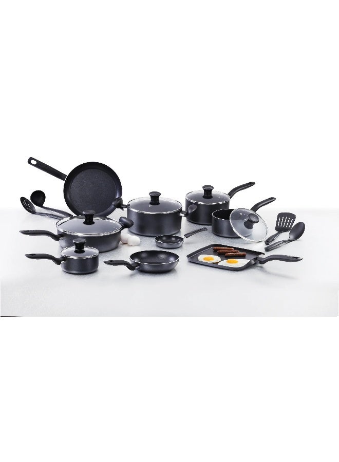 T-fal Initiatives, 18 Piece Non-Stick Cookware Set, Black, B208SI84 - Image 2