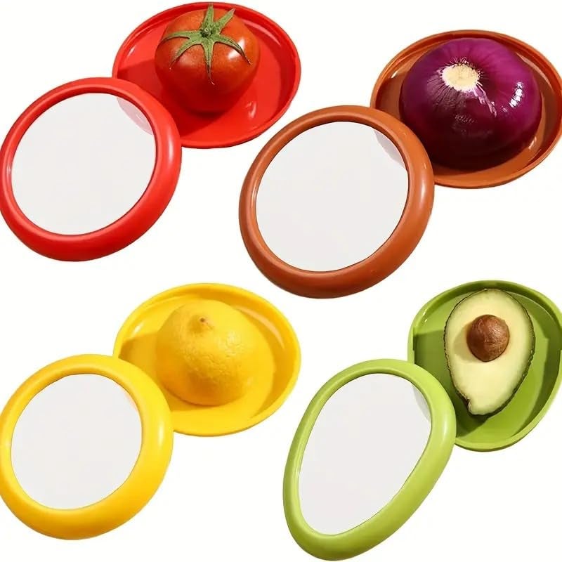 Swejos New Silicone Fruit Storage Box 4 Pack Fruit and Vegetable AntiOxidation Storage Box Silicone Fruit Storage Containers For Fridge Reusable Food Saver for Avocado Tomato Onion Lemon - Image 1