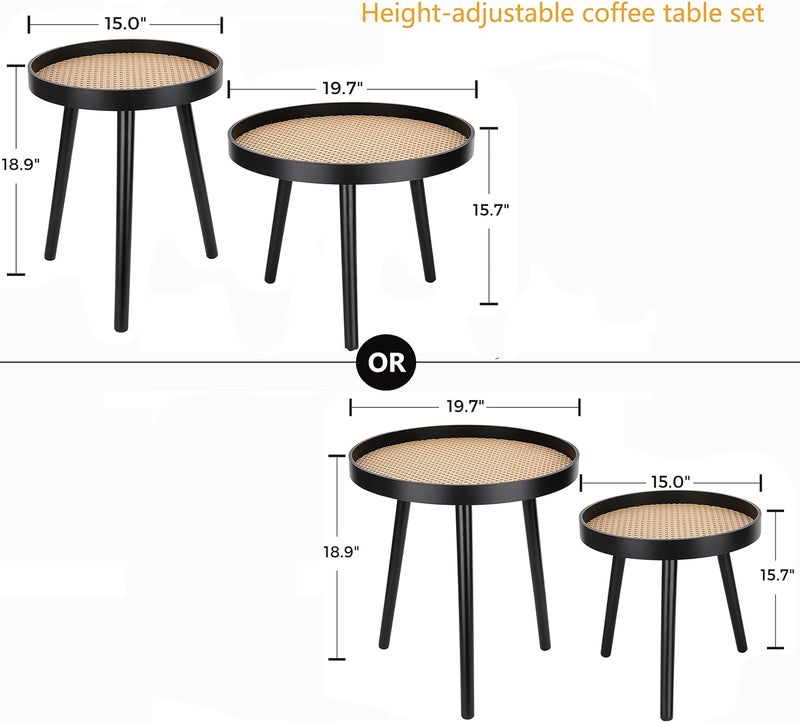 ZYBT Rattan Round Side Table, Black Small End Table, Accent Table, Modern Boho Bedside Table, Mid-Century Patio Side Table, End Tables for Living Room Bedroom Office Balcony - Image 3