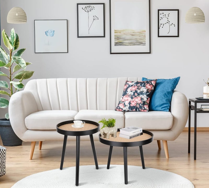 ZYBT Rattan Round Side Table, Black Small End Table, Accent Table, Modern Boho Bedside Table, Mid-Century Patio Side Table, End Tables for Living Room Bedroom Office Balcony - Image 4