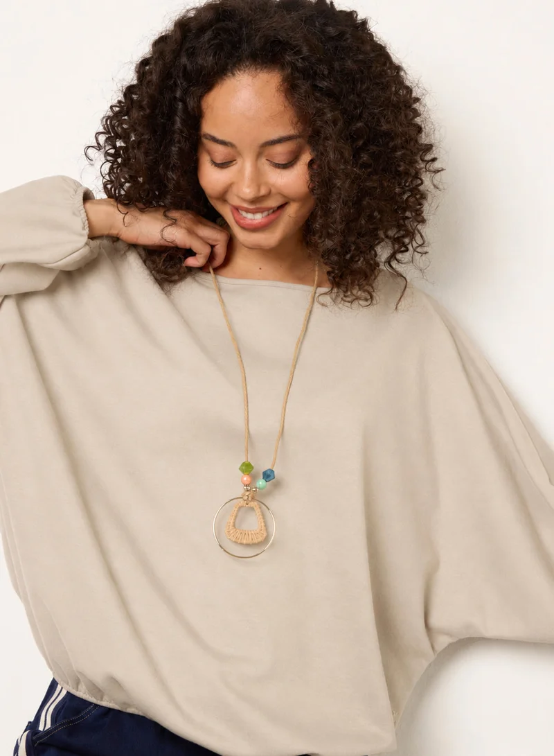 بلو فانيلا Elasticated Batwing Necklace Jersey Top