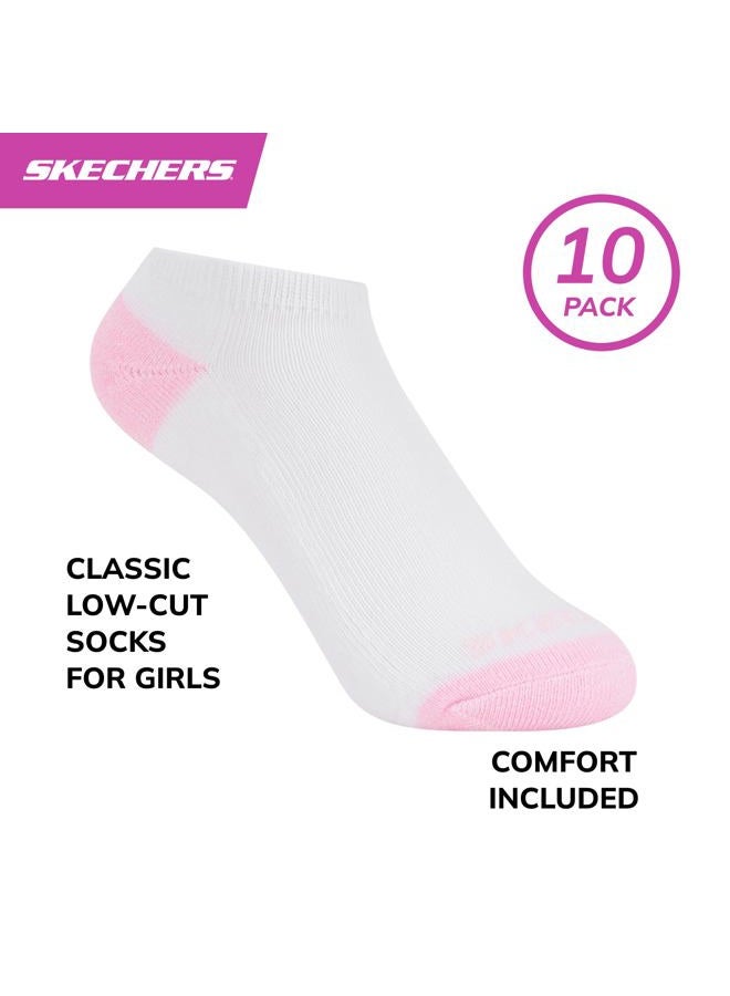 SKECHERS Girls' 10 Pairs Kids' No Show Socks, White Multi, 5-6.5 - Image 2
