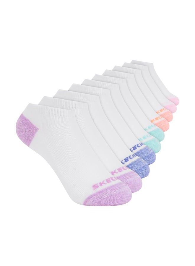 SKECHERS Girls' 10 Pairs Kids' No Show Socks, White Multi, 5-6.5 - Image 1