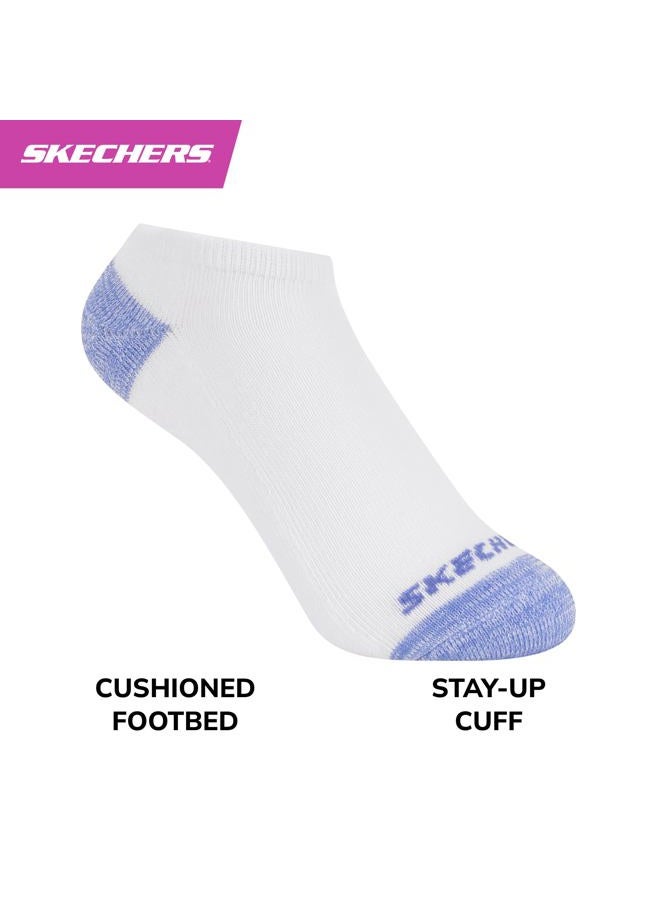 SKECHERS Girls' 10 Pairs Kids' No Show Socks, White Multi, 5-6.5 - Image 3