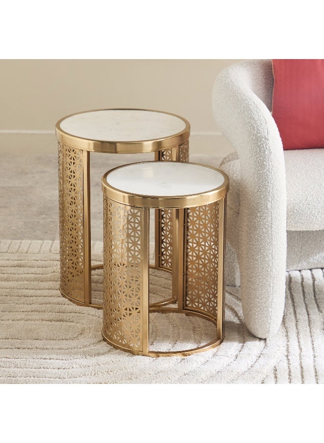 Home Box Jiksa Genuine Marble Top Nest of Tables - Set of 2  - Image 2