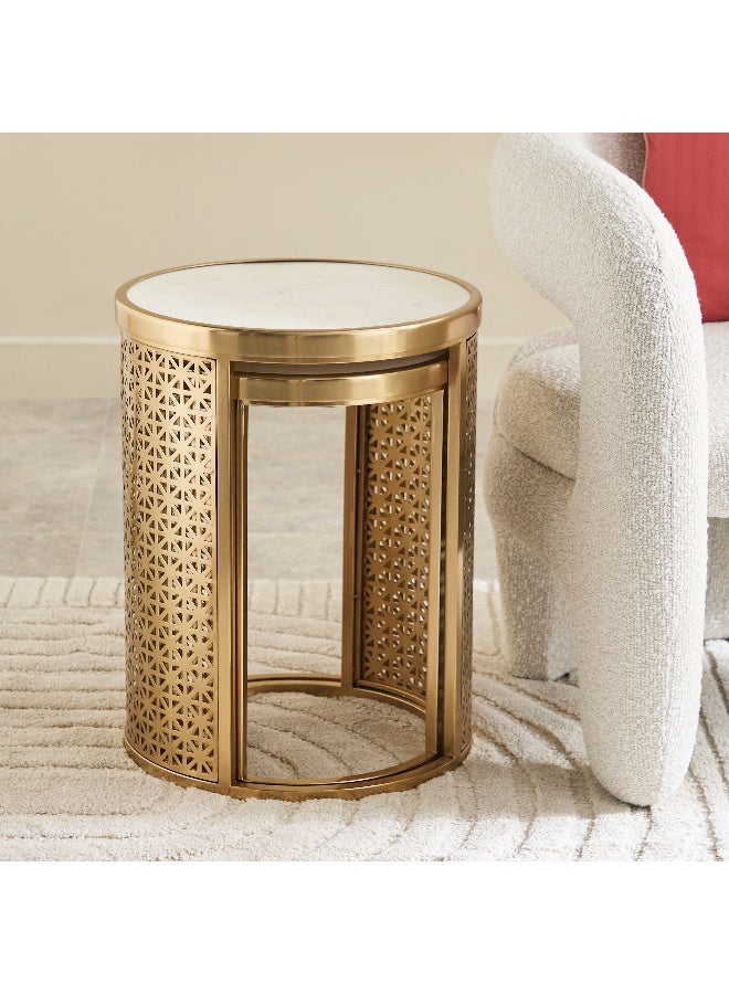 Home Box Jiksa Genuine Marble Top Nest of Tables - Set of 2  - Image 3