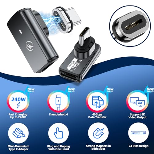 DuHeSin USB C Magnetic Adapter 240w, (2 Pack) 90 Degree Magnetic USB C Adapter 24 Pin with PD Fast Charging USBC 4 40Gbps 8K 60Hz for Thunderbolt 3/4, MacBook Pro/Air and More Type C Devices - Image 2