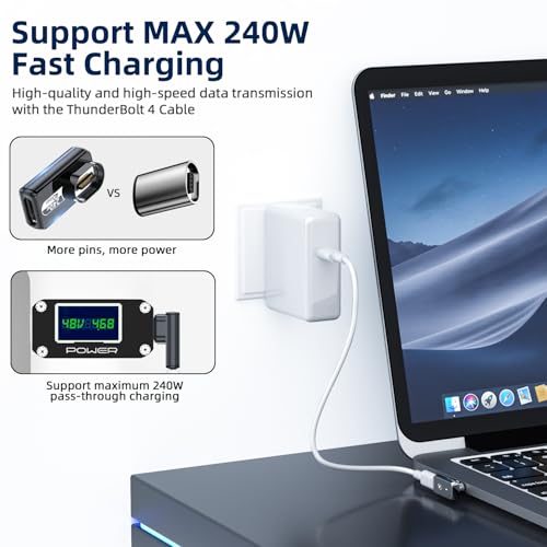DuHeSin USB C Magnetic Adapter 240w, (2 Pack) 90 Degree Magnetic USB C Adapter 24 Pin with PD Fast Charging USBC 4 40Gbps 8K 60Hz for Thunderbolt 3/4, MacBook Pro/Air and More Type C Devices - Image 4