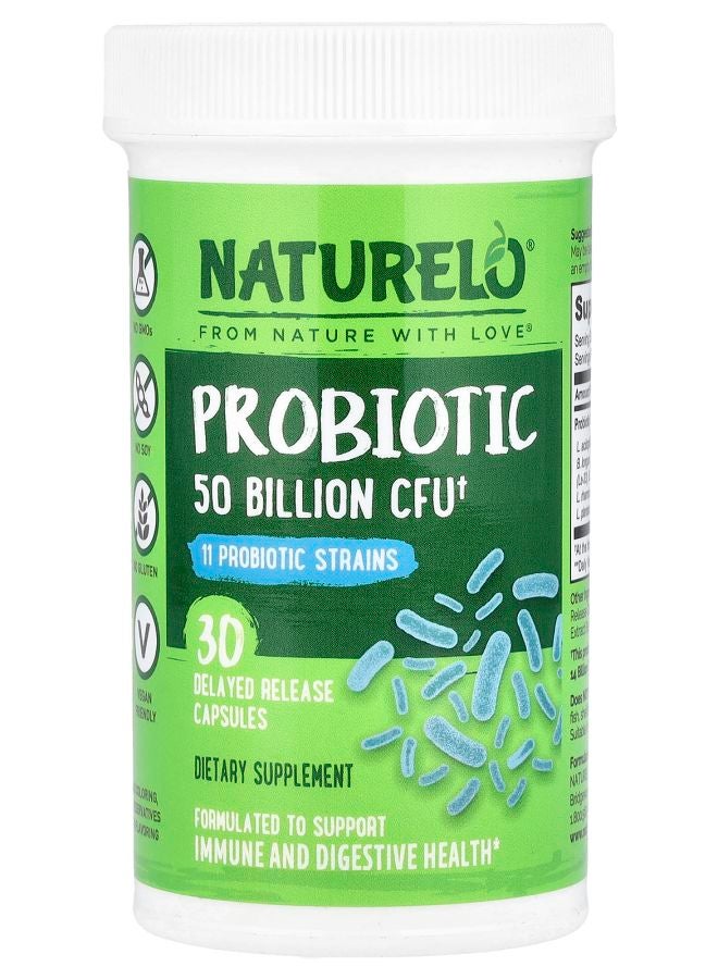 NATURELO Premium Supplements Probiotic 50 Billion CFU 30 Delayed Release Capsules 