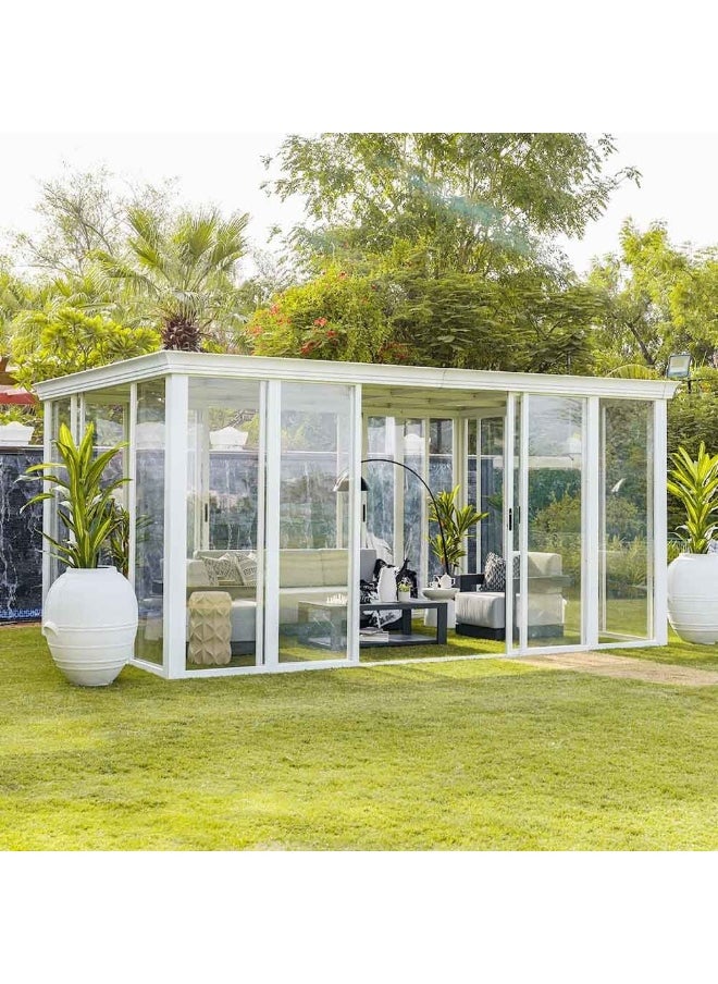 DANUBE HOME - Eden House Gazebo With LightAluminum Frame I  I Weather Resistant Garden Canopy  I Modern Design Outdoor Furniture I Size 370*550*250 CM-White - Image 1