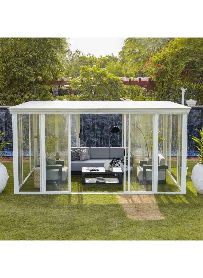 DANUBE HOME - Eden House Gazebo With LightAluminum Frame I  I Weather Resistant Garden Canopy  I Modern Design Outdoor Furniture I Size 370*550*250 CM-White - Image 1