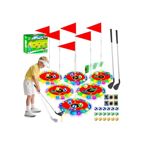 VATOS 2in1 Light up Golf for Kids Golf Chipping Game Bean Bag Toss with 6 LED Targets 2 Clubs 18 Balls Night Golfs Play for Indoor Outdoor Party Yard Golfer Gifts Sports Toys for Kids 512 - Image 1