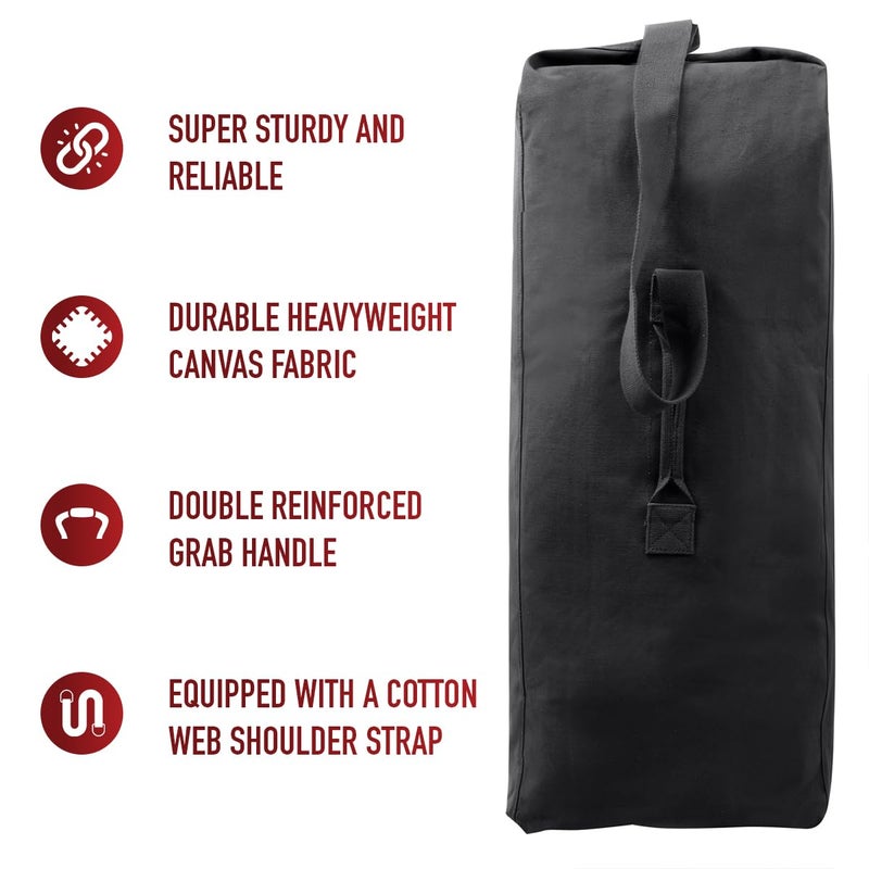 Rothco Heavyweight Top Load Canvas Duffle Bag - Rugged, Reliable, Ready for Your Adventures - Black - 21" x 36" - Image 2