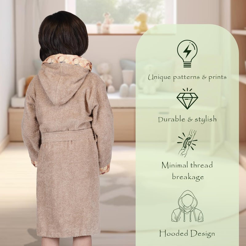 Rangoli Premium 100% Bamboo Kids Bathrobe, 500 GSM - Ultra Soft Hooded Bathrobe for Boys, Beige - Image 3