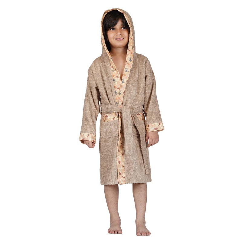 Rangoli Premium 100% Bamboo Kids Bathrobe, 500 GSM - Ultra Soft Hooded Bathrobe for Boys, Beige - Image 1