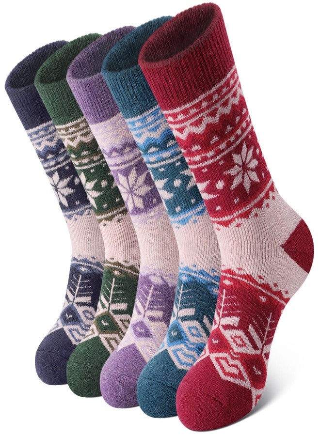 SIMIYA 5 Pairs Merino Wool Socks for Women Winter Thick Warm Hiking Socks Women Thermal Crew Cushion Socks - Image 1