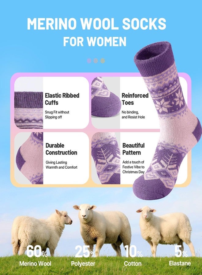 SIMIYA 5 Pairs Merino Wool Socks for Women Winter Thick Warm Hiking Socks Women Thermal Crew Cushion Socks - Image 2
