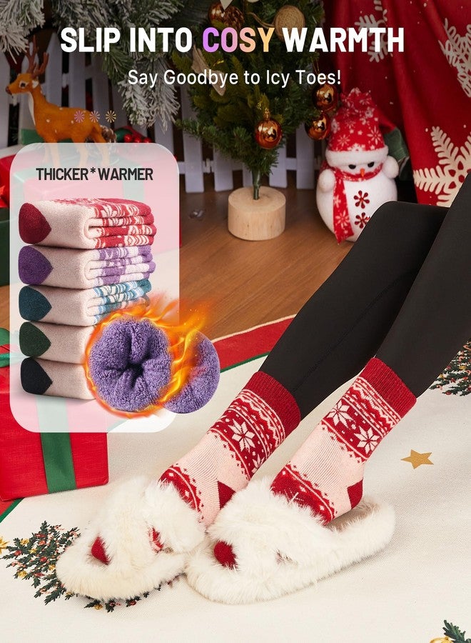 SIMIYA 5 Pairs Merino Wool Socks for Women Winter Thick Warm Hiking Socks Women Thermal Crew Cushion Socks - Image 3