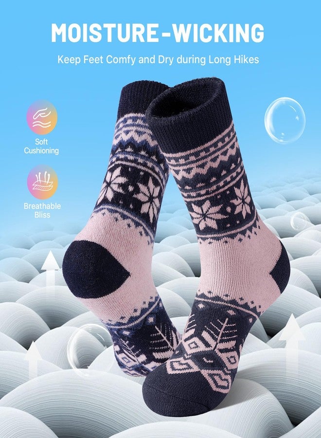 SIMIYA 5 Pairs Merino Wool Socks for Women Winter Thick Warm Hiking Socks Women Thermal Crew Cushion Socks - Image 4