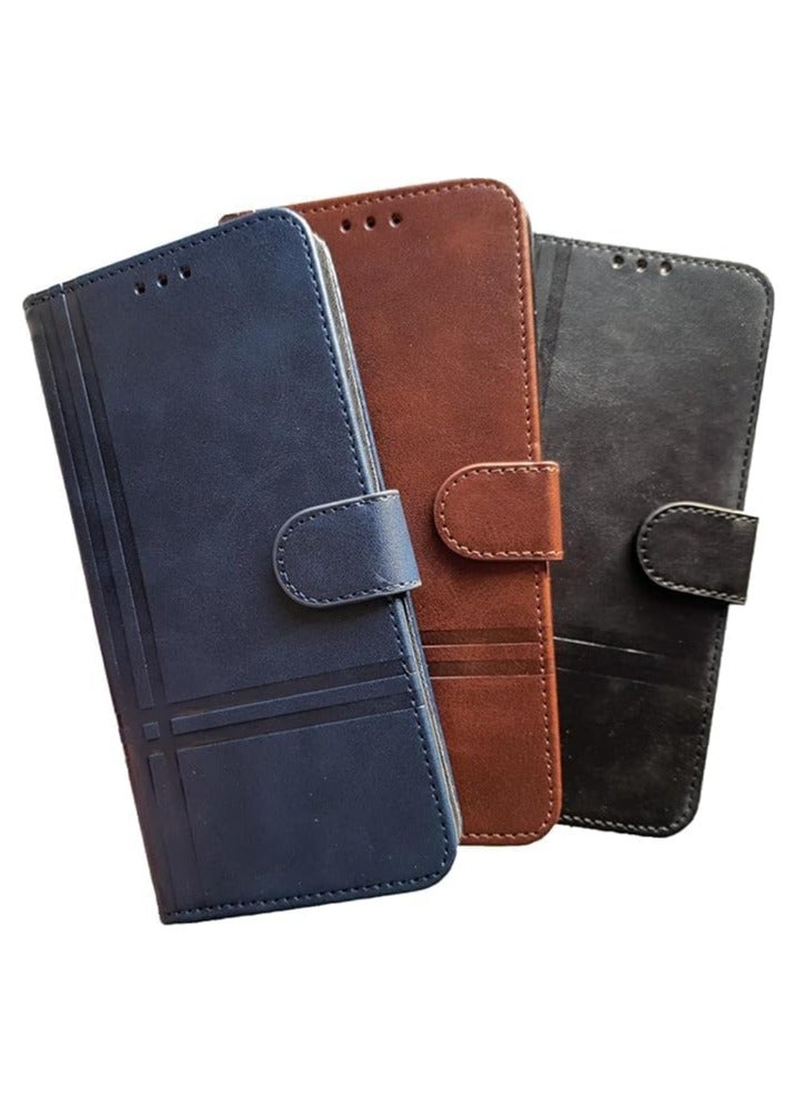 For Nokia C1 Leather Flip Case with Card Slot, Kickstand, Magnetic Closure Strap, Includes Inner Wallet, Silicone & TPU - Black - Image 2