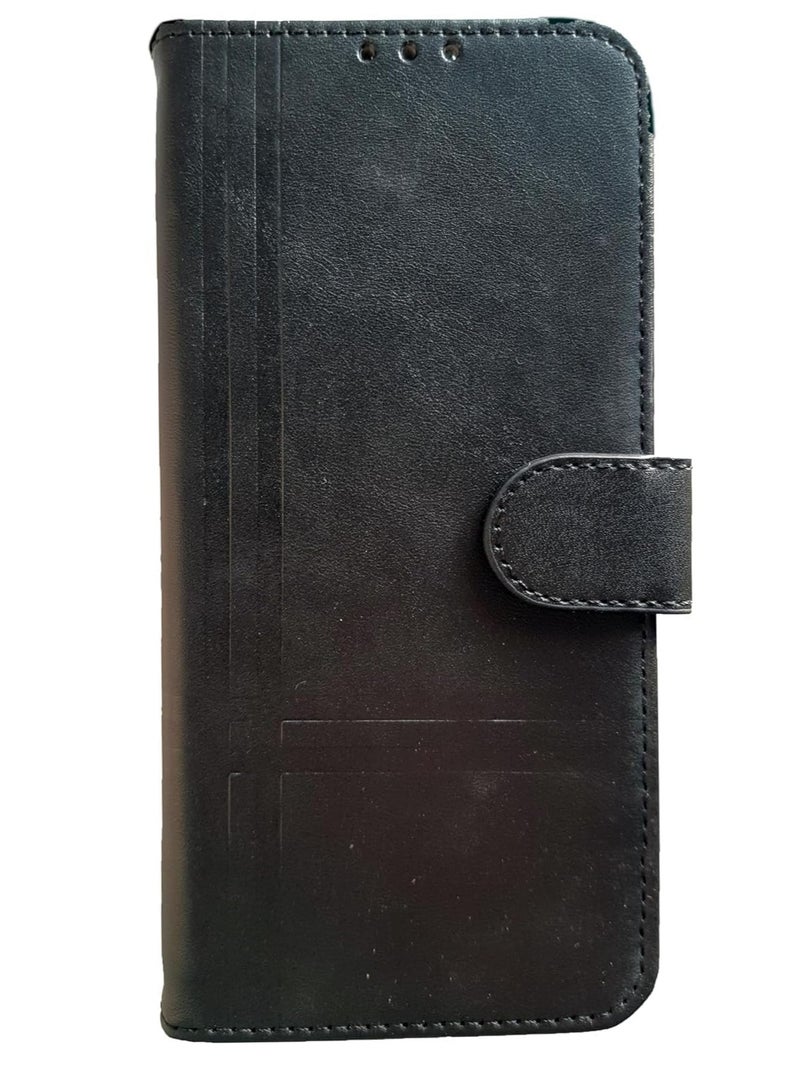 For Nokia C1 Leather Flip Case with Card Slot, Kickstand, Magnetic Closure Strap, Includes Inner Wallet, Silicone & TPU - Black - Image 3