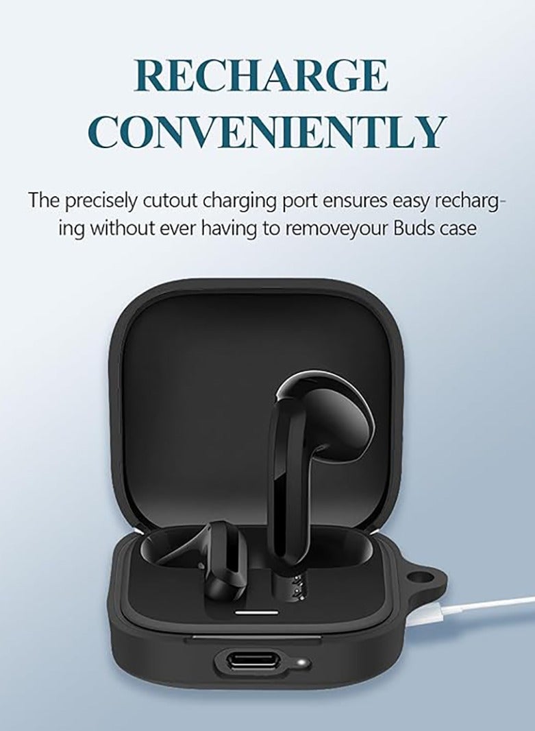 Case for Xiaomi Redmi Buds 6 Active, Soft Silicone Protective Portable Scratch Shock Resistant with Carabiner  Lanyard（Black） - Image 4