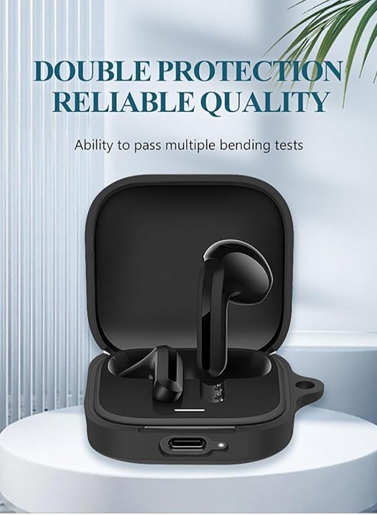 Case for Xiaomi Redmi Buds 6 Active, Soft Silicone Protective Portable Scratch Shock Resistant with Carabiner  Lanyard（Black） - Image 3