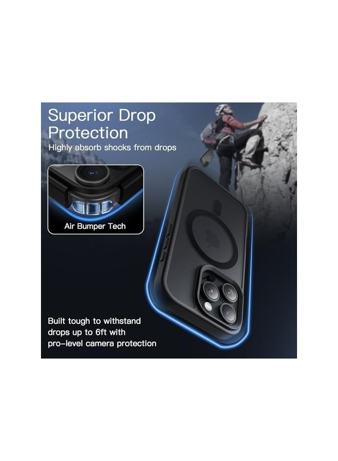 جي تيك حافظة مغناطيسية لهاتف iPhone 16 Pro مقاس 6.3 بوصة متوافقة مع MagSafe، غطاء هاتف خلفي شفاف غير لامع مقاوم للصدمات (أسود) - Image 4