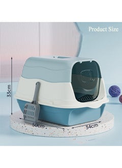 Generic Cat Litter Box with Lid Enclosed Cat Toilet Removable Sandbox Kitty Litter Tray with Front Door Pet Accessories for Small Cat (Blue)  - Image 2