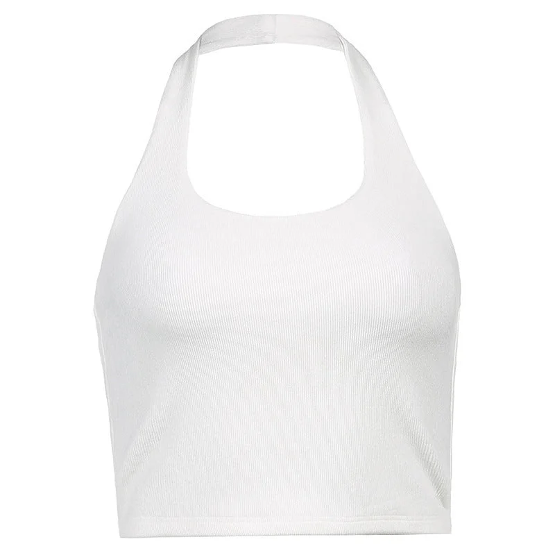 OUTZIDR White Halter Neck Tank Top