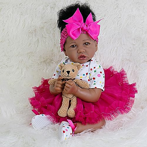 EKOKIZ Reborn Baby Dolls Girl20 Inch Soft Skin Realistic Baby Doll Cloth Body African American Realistic Girl Doll Newborn Baby Girl That Look Real Fake Baby Dolls Best Toy for Kids Age 3 - Image 1