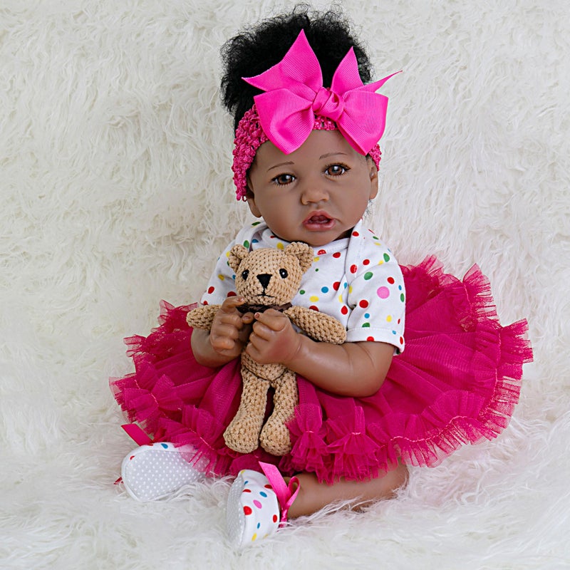 EKOKIZ Reborn Baby Dolls Girl20 Inch Soft Skin Realistic Baby Doll Cloth Body African American Realistic Girl Doll Newborn Baby Girl That Look Real Fake Baby Dolls Best Toy for Kids Age 3 - Image 2