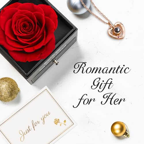 HEGUD Preserved Real Rose for Mom with I Love You Necklace in 100 Language Girlfriend, Eternal Real Rose Flower Gifts for Women Mom Wife on Mothers Day Birthday Anniversaries - Image 2