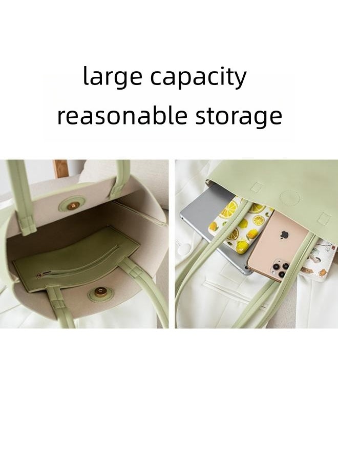 WAOKN - Women's Korean Shoulder Bag, Ladies Trendy Large Capacity Handbag Tote Bags Clutch Bag, PU Leather Lock Carry Bag Shopping Bag for College Students and Teenagers - Image 1