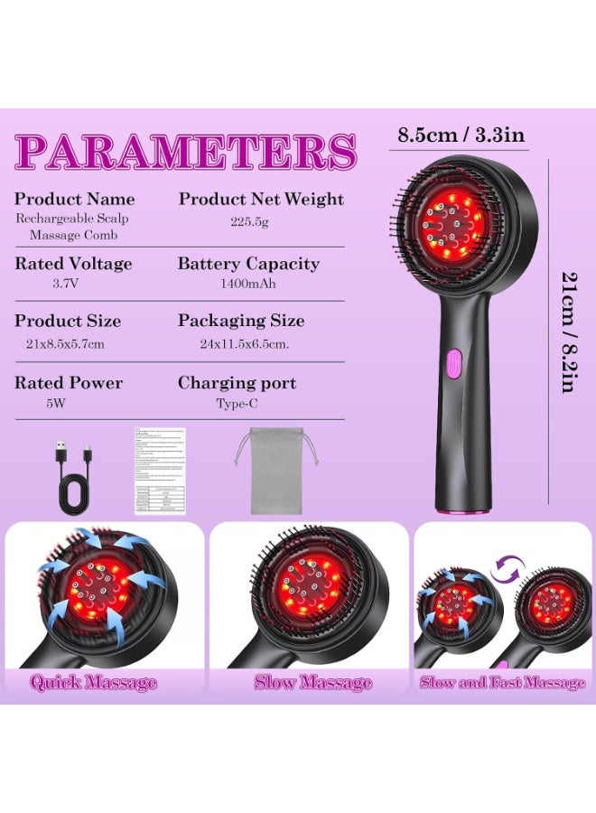 فرشاة تدليك فروة الرأس، فرشاة تدليك كهربائية لفروة الرأس، جهاز تدليك كهربائي لفروة الرأس 2 في 1، أداة وضع زيت الشعر مع ضوء أحمر، العناية بفروة الرأس - Image 2