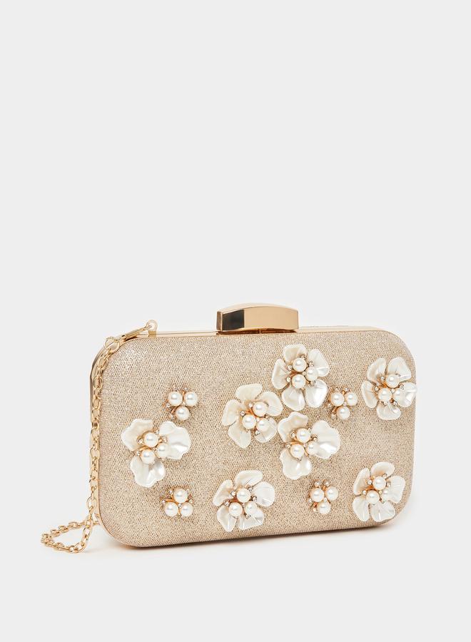 Styli Floral Bead Embellished Clutch with Chain Strap  - Image 1