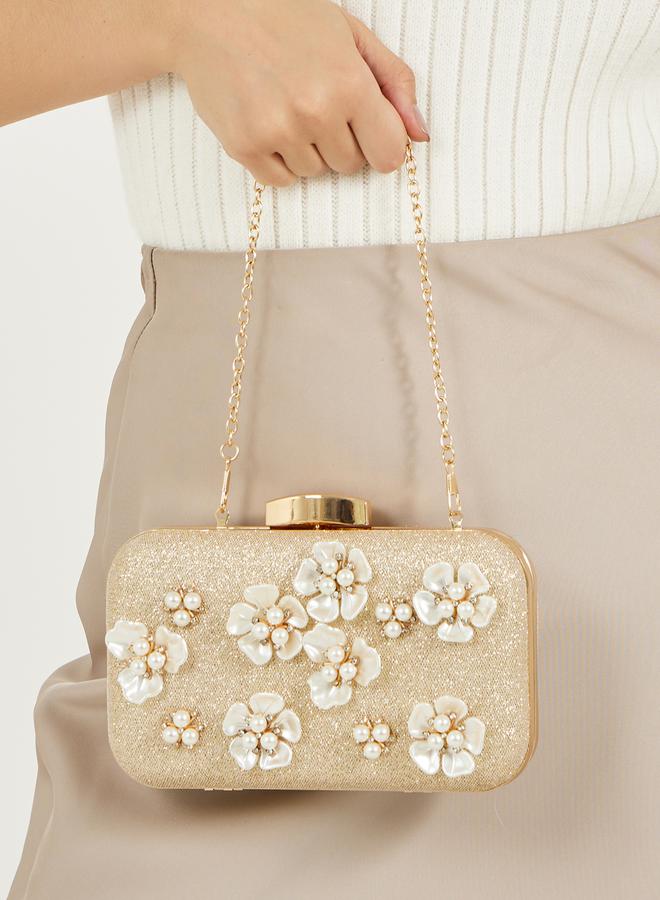 Styli Floral Bead Embellished Clutch with Chain Strap  - Image 3