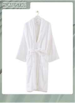 HOMESTAR 100% Cotton Terry Unisex Adult Bathrobe, Super Soft & Highly Absorbent Ideal for Everyday Use with Shawl collar (White)  - Image 1
