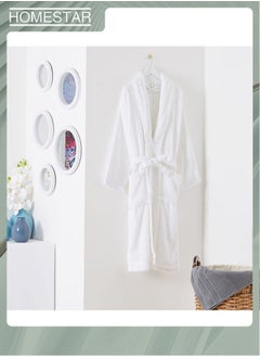 HOMESTAR 100% Cotton Terry Unisex Adult Bathrobe, Super Soft & Highly Absorbent Ideal for Everyday Use with Shawl collar (White)  - Image 3
