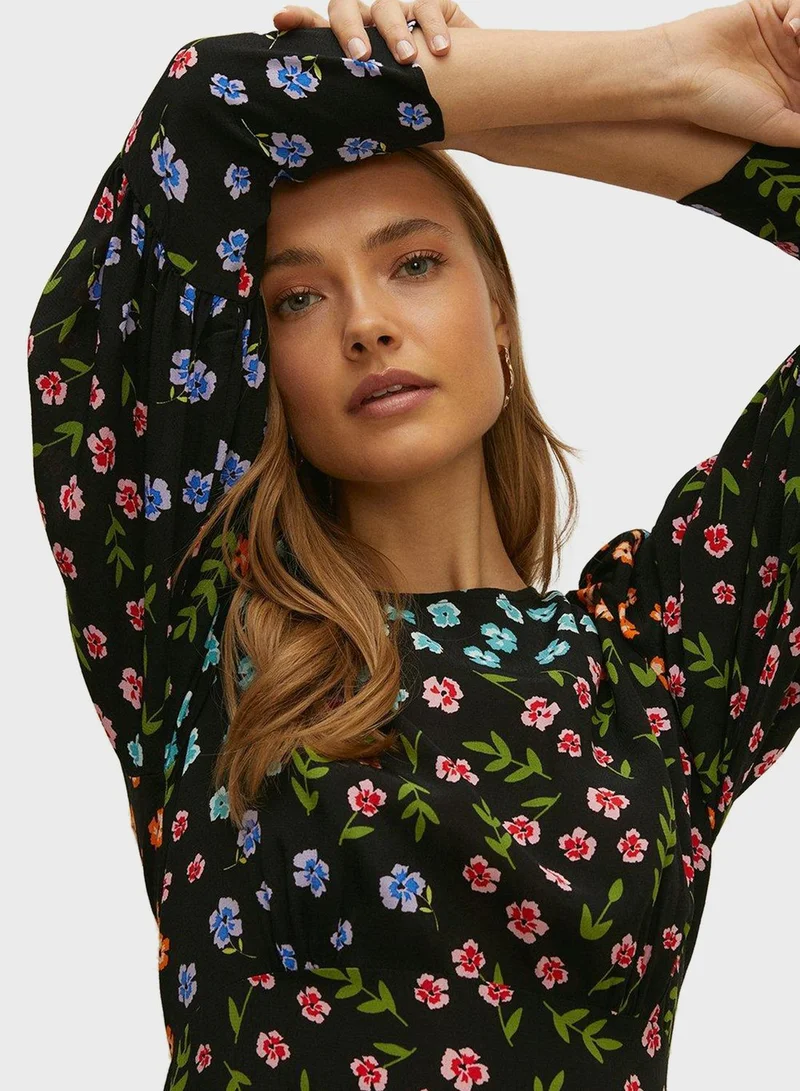 Oasis Puff Sleeve Floral Print Dress