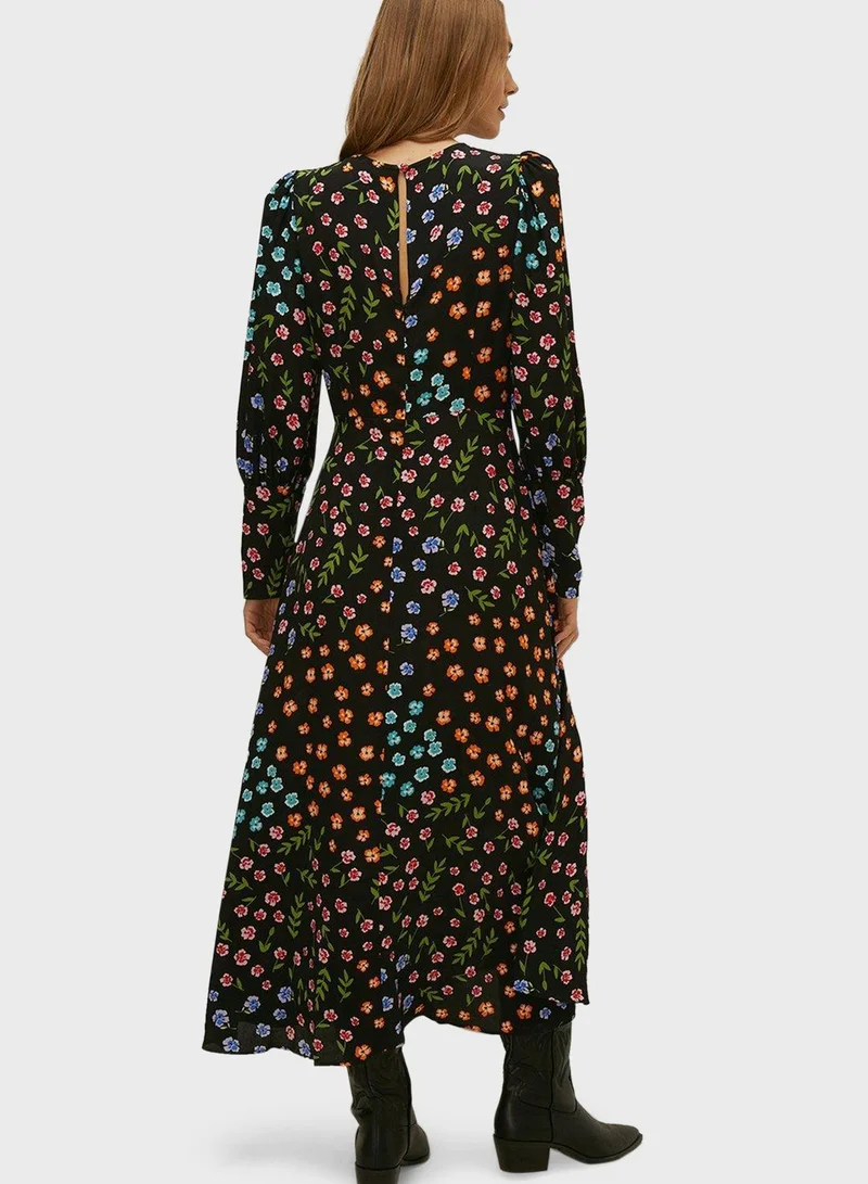 Oasis Puff Sleeve Floral Print Dress