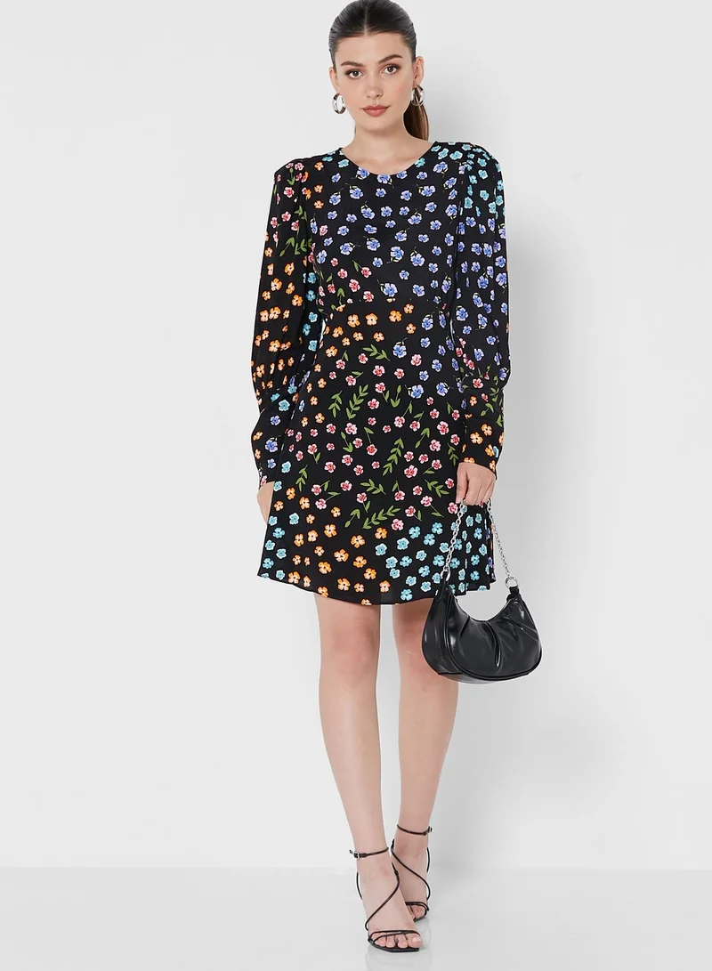 Oasis Puff Sleeve Floral Print Dress